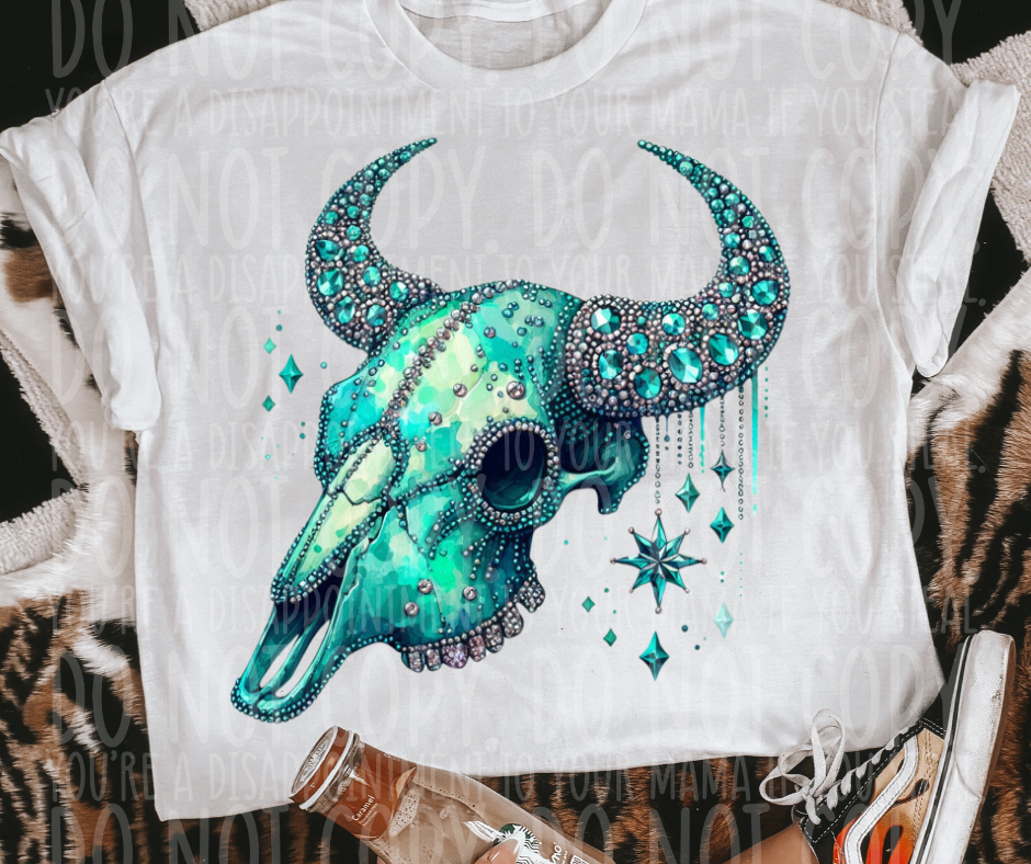 Rhinestone Boho Bull Skull