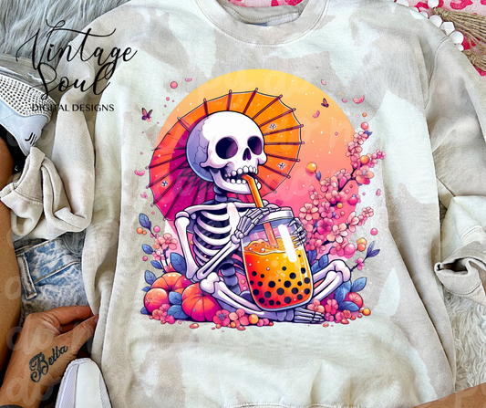 Pink Orange Boba Skeleton