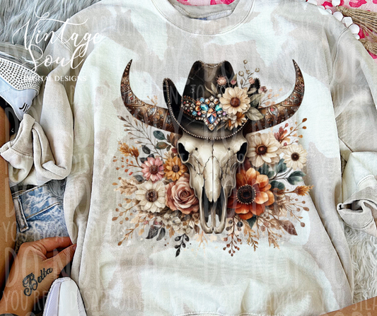 Rhinestone Bull Skull Autumn