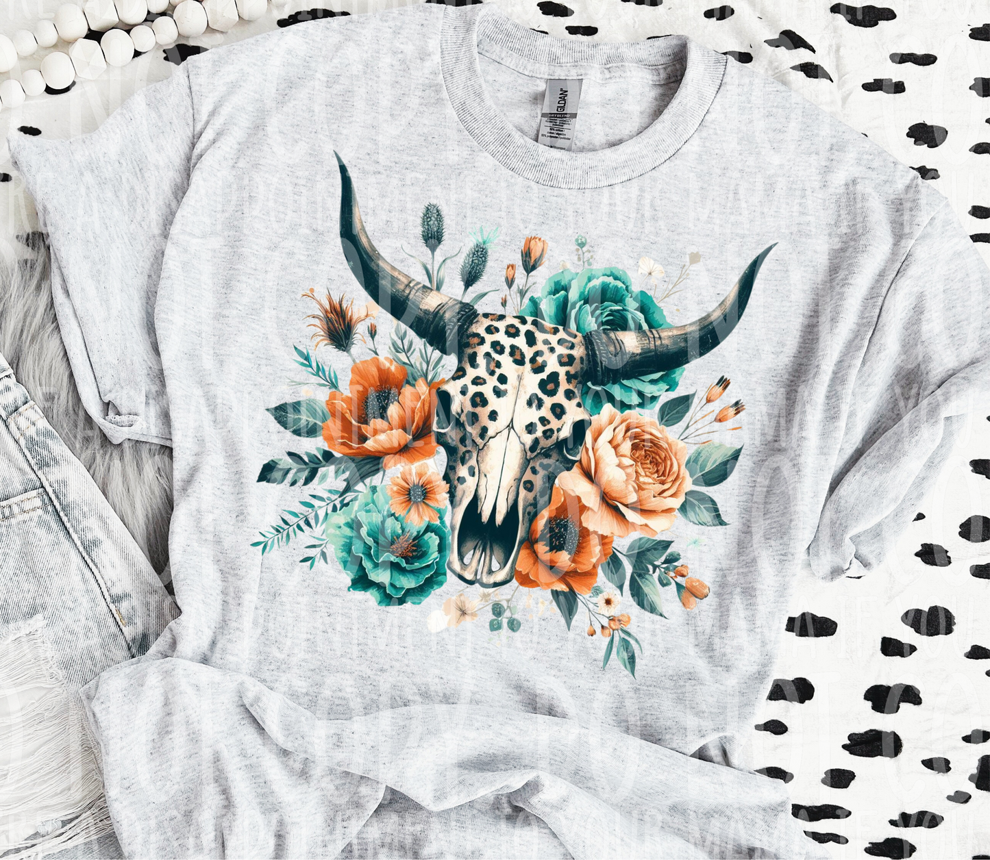 Leopard Print Bull Skull Flowers