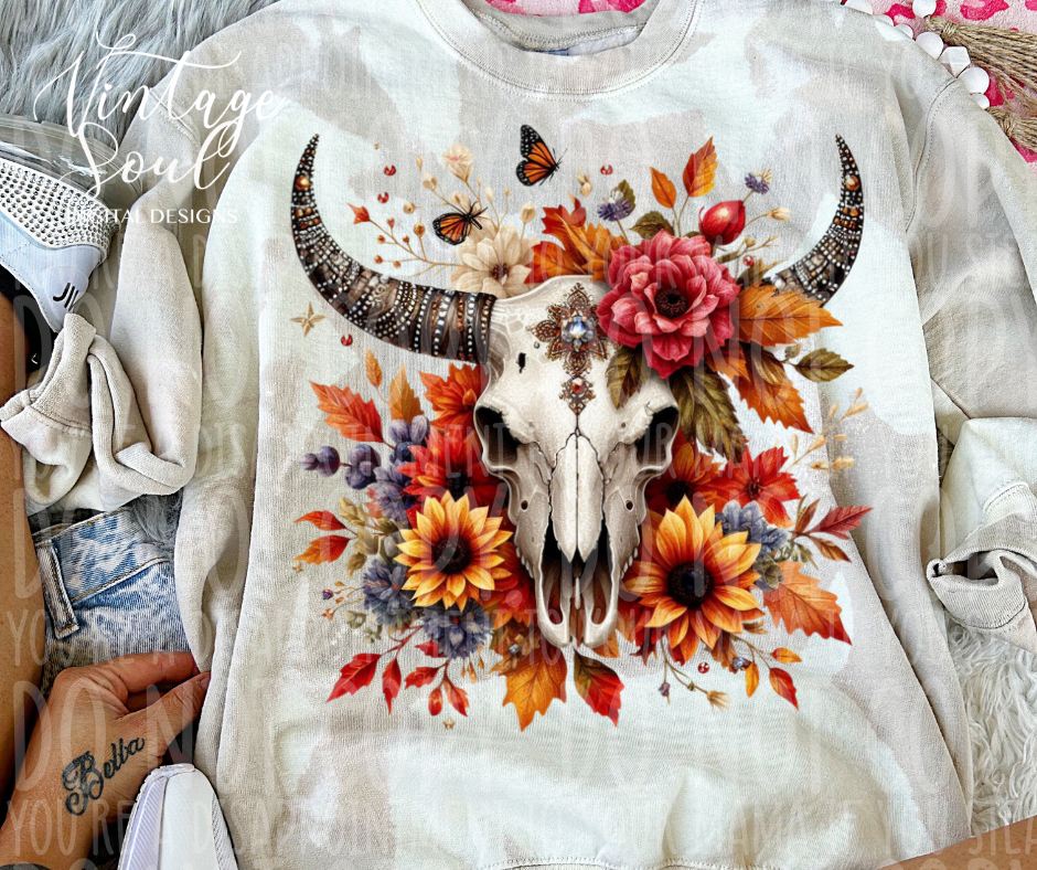 Rhinestone Rustic Bullskull Autumn