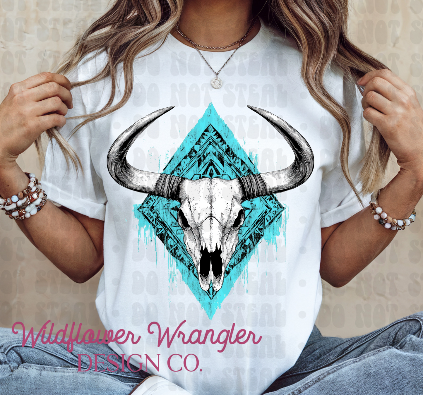 Teal Bullskull Rustic