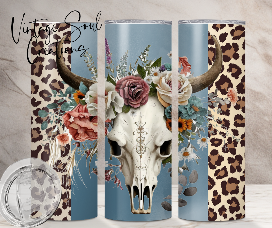 Leopard Floral Bull Skull