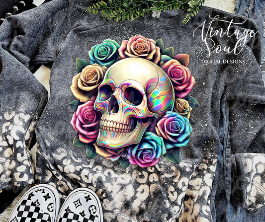 Iridescent Skull and Roses