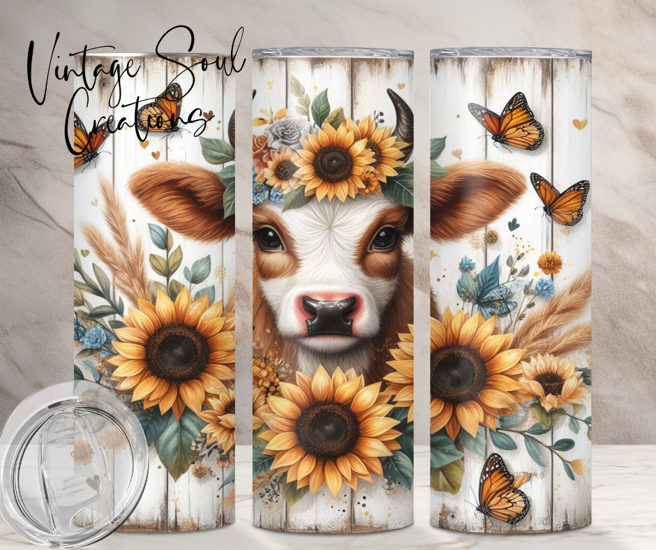 Wood Sunflower Baby Cow