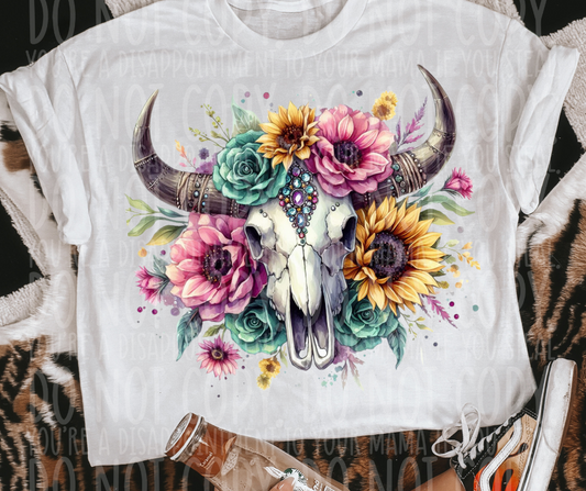 Boho Bull Skull Sunflower