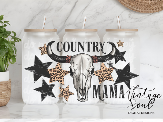 Country Mama Leopard  Glass Can