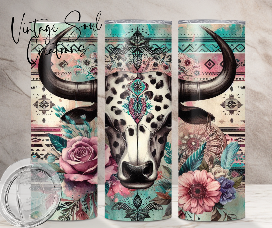 Leopard Teal and Pink Cow head Rustic