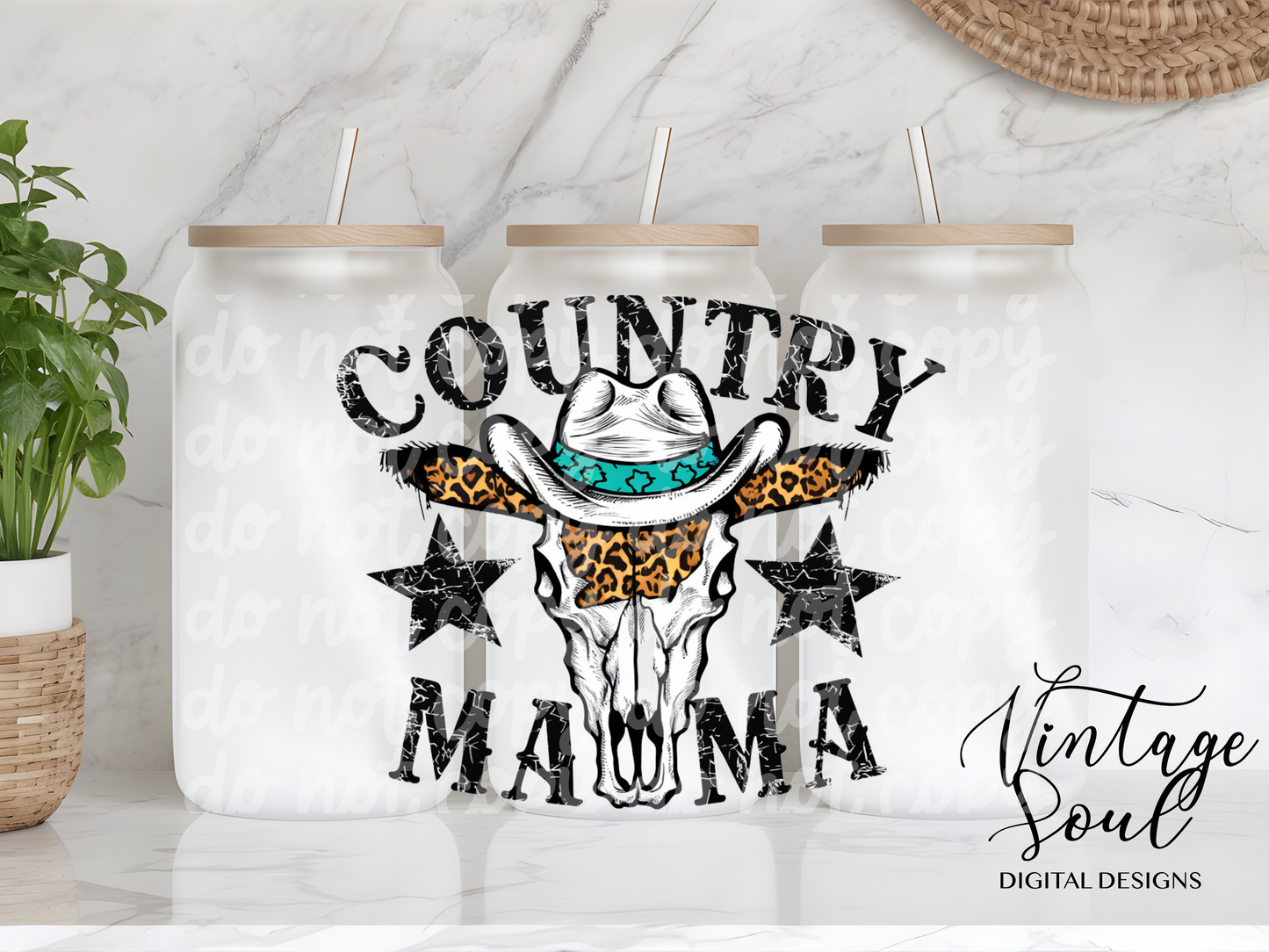 Country Mama Leopard Teal   Glass Can