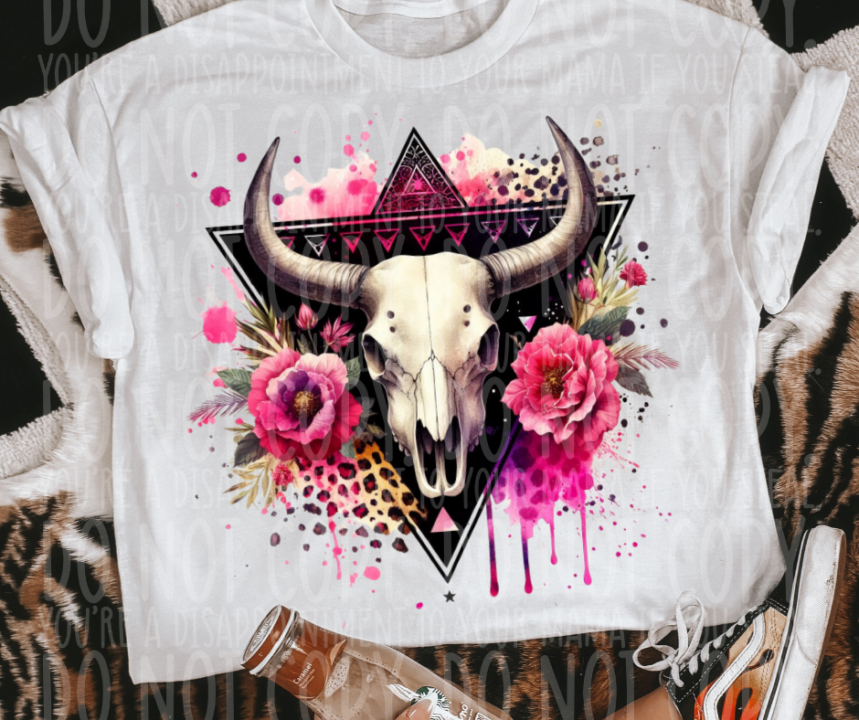 Rustic Hot Pink Bull Skull Leopard