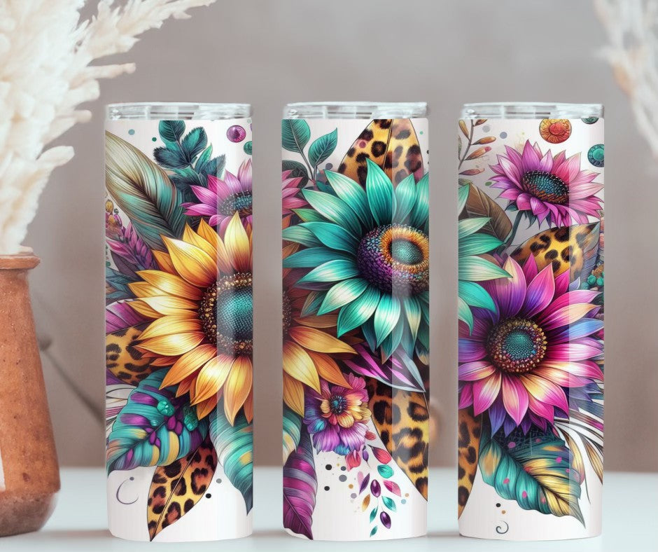 Bold Sunflowers Watercolor Leopard