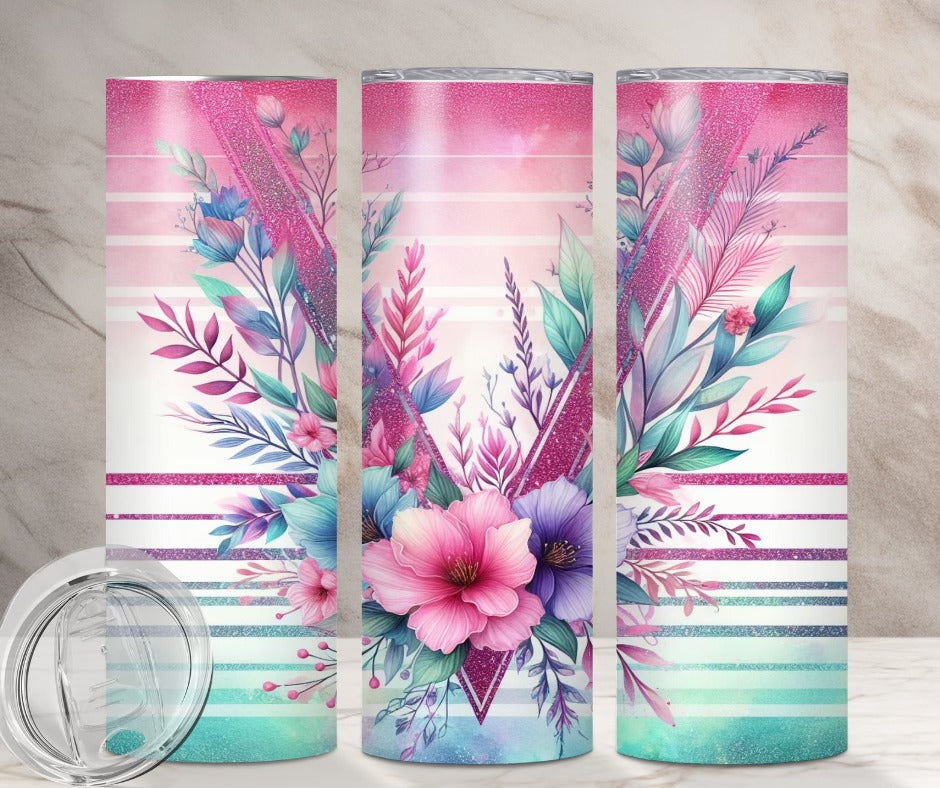 Pink Teal Line V Split Floral