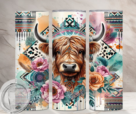 Highland Cow Watercolor Aztec