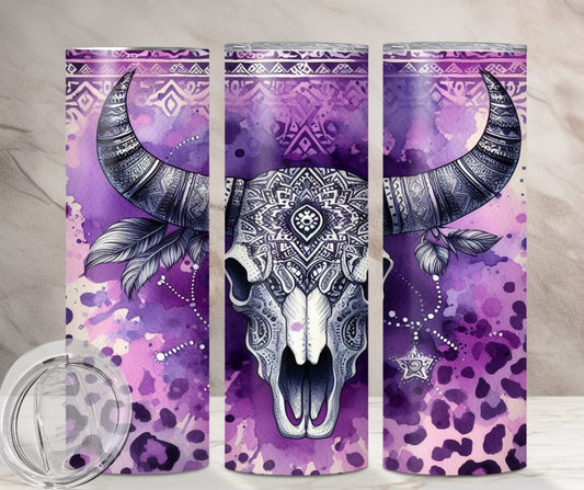 Purple Leopard Aztec Bull Skull