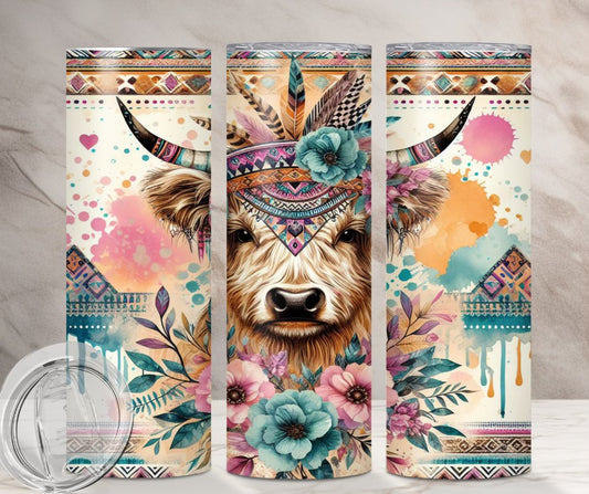 Highland cow Boho Floral