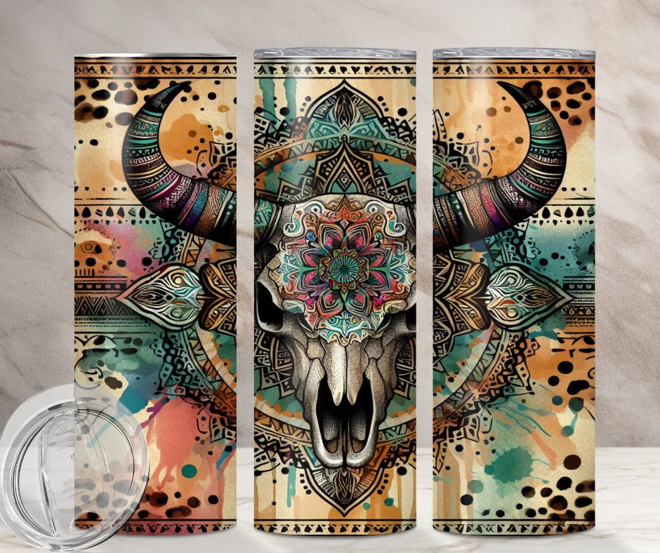 Dark Leopard Aztec Mandala Bull Skull