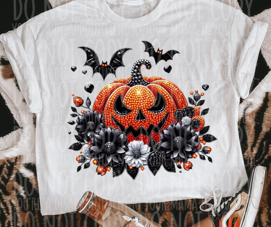 Pumpkin Rhinestone Floral PNG