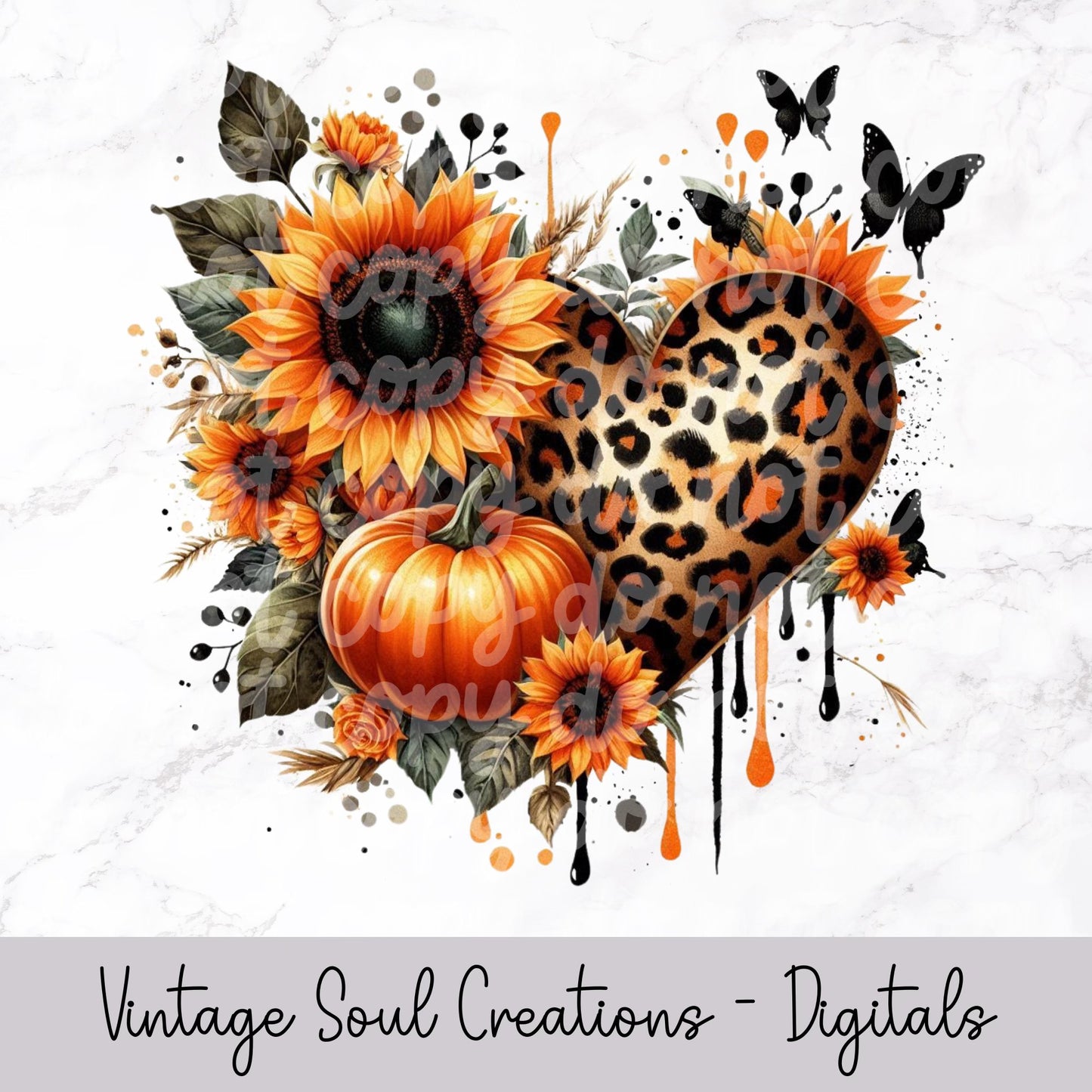 Sunflower Fall Leopard Heart PNG