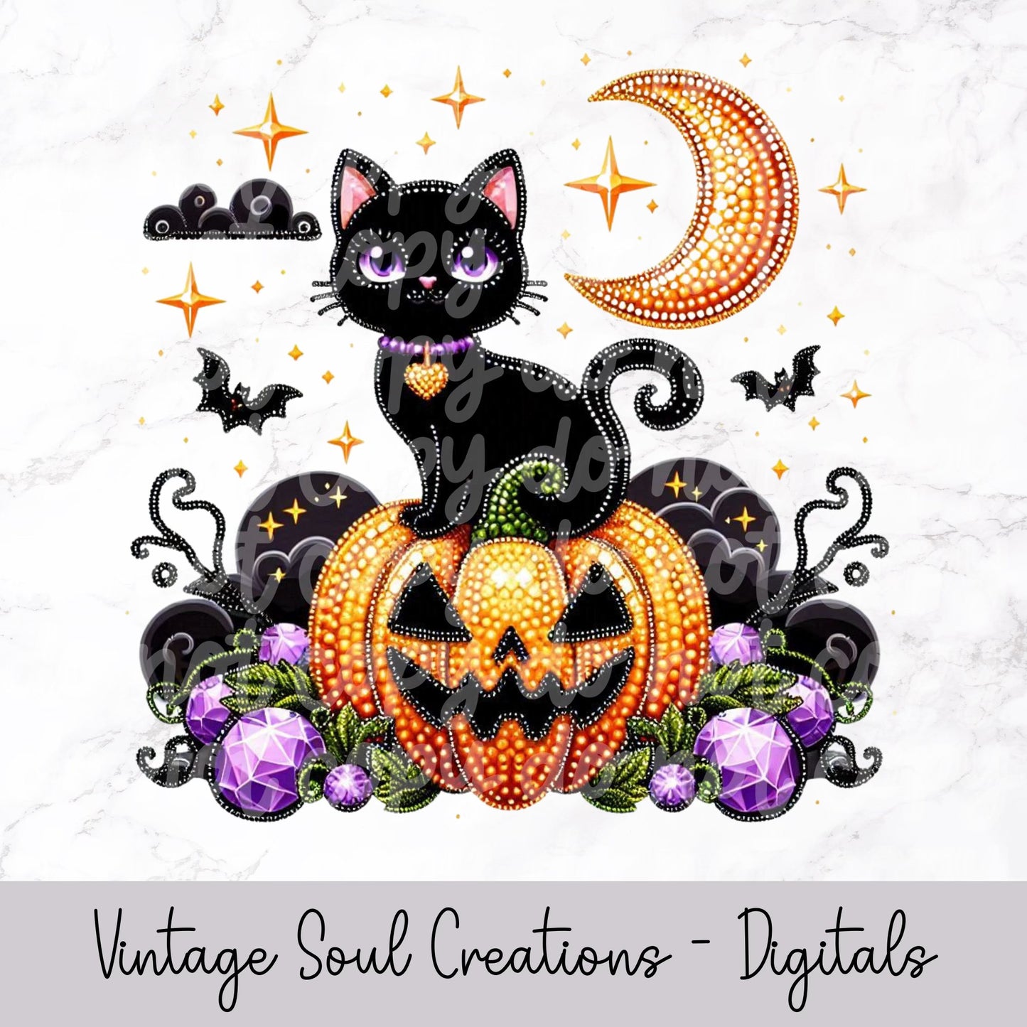 Black Cat Pumpkin Rhinestone