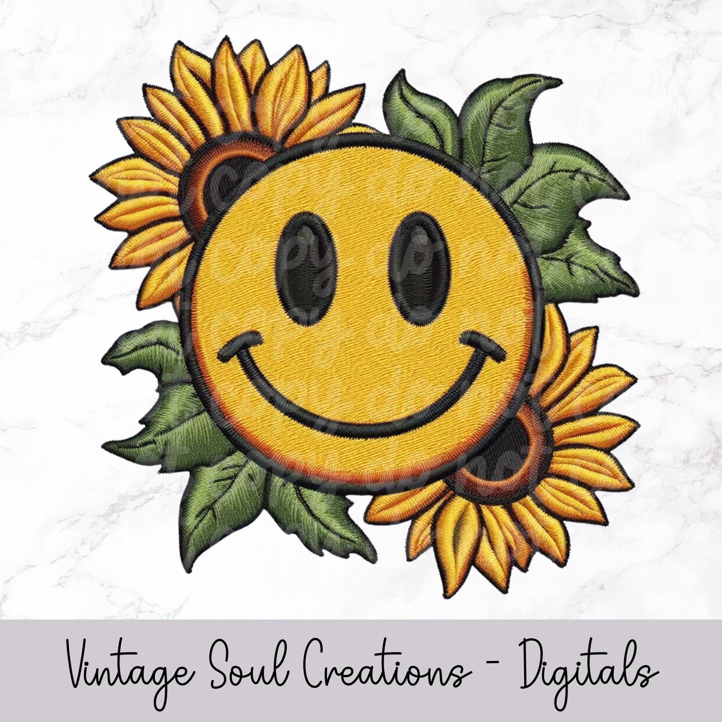 Sunflower Smiley Embroidery PNG