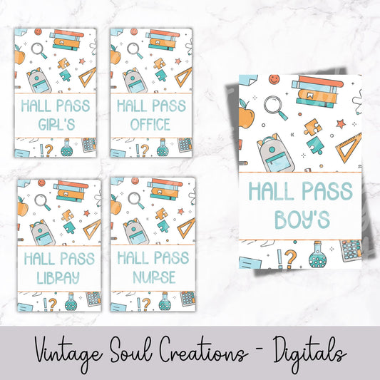 Bright School Supplies Hall Pass Designs