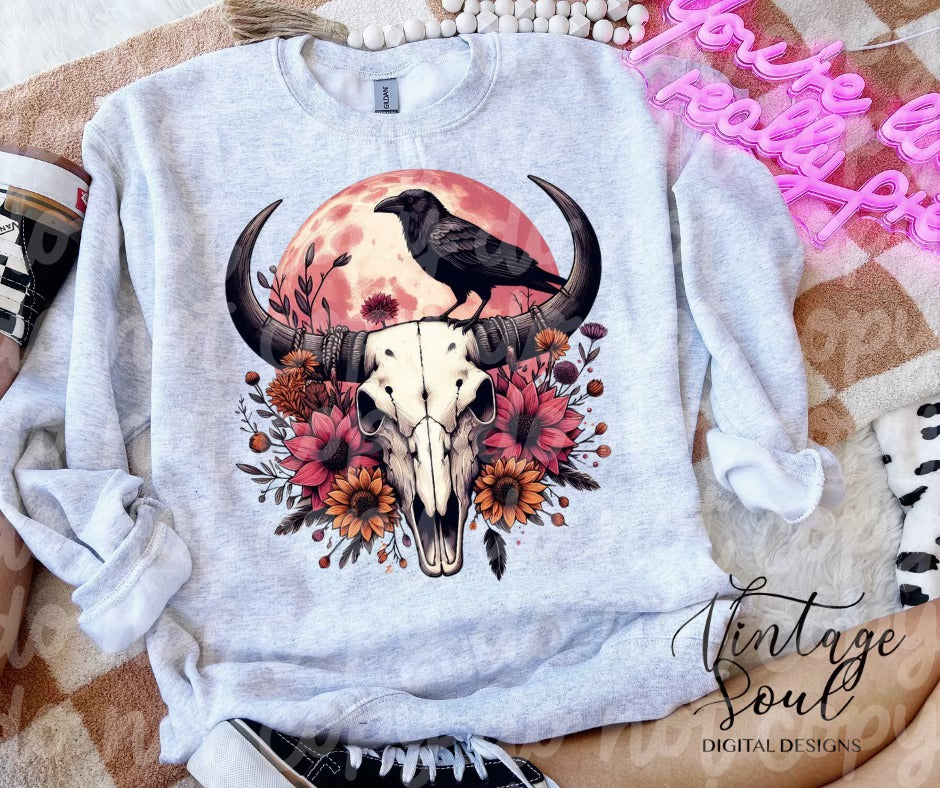 Bull Skull Autumn Crow