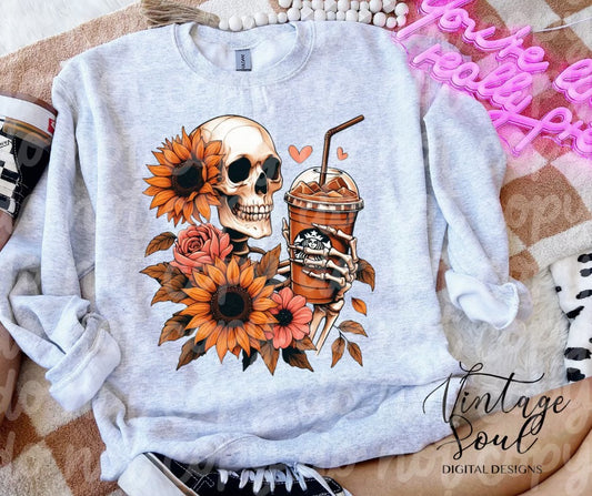 Skeleton Autumn Coffee Sunflower