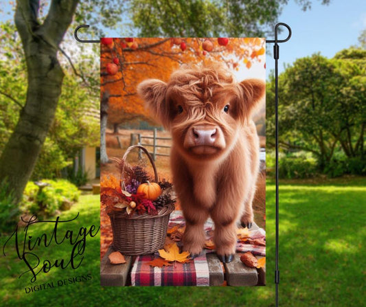 Highland Cow Fall Pumpkin Garden Flag