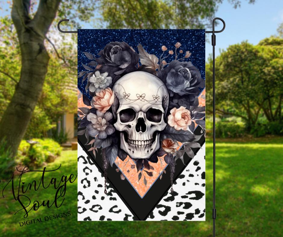 Leopard Skull floral Garden Flag