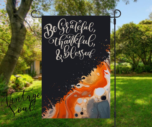 Dark Grateful, Thankful, Blessed Garden Flag