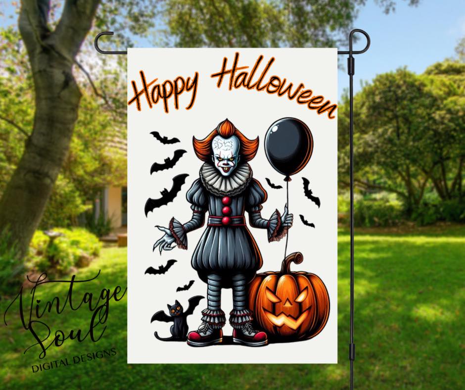 Happy Halloween Clown Garden Flag