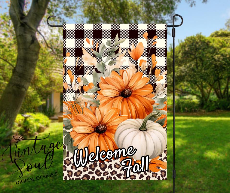 Plaid Leopard Pumpkin Garden Flag