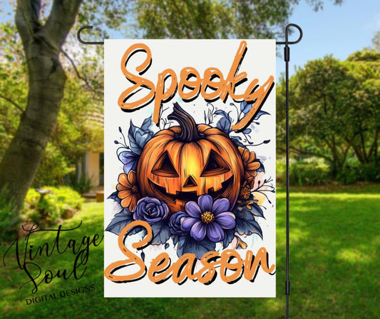 Spooky Season Pumpkin floral Garden Flag