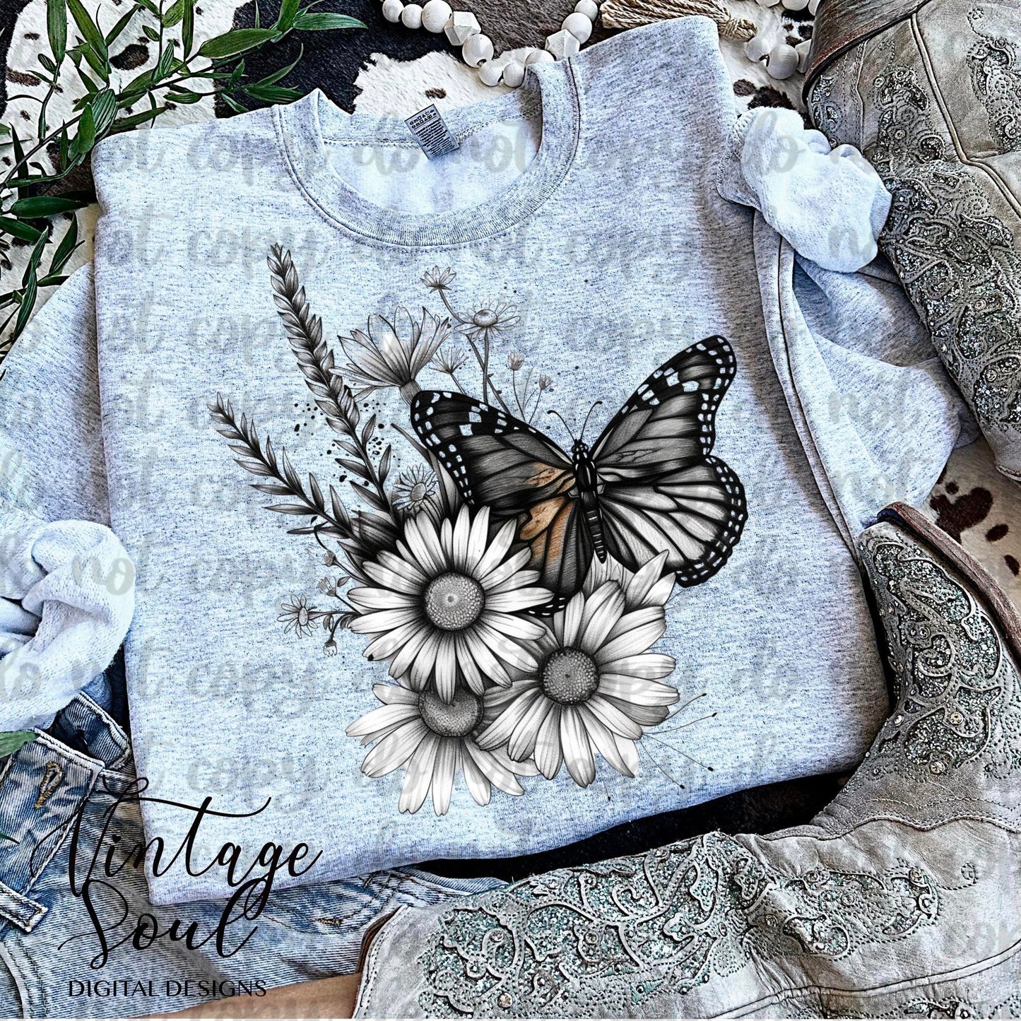 Butterfly Black & White Floral