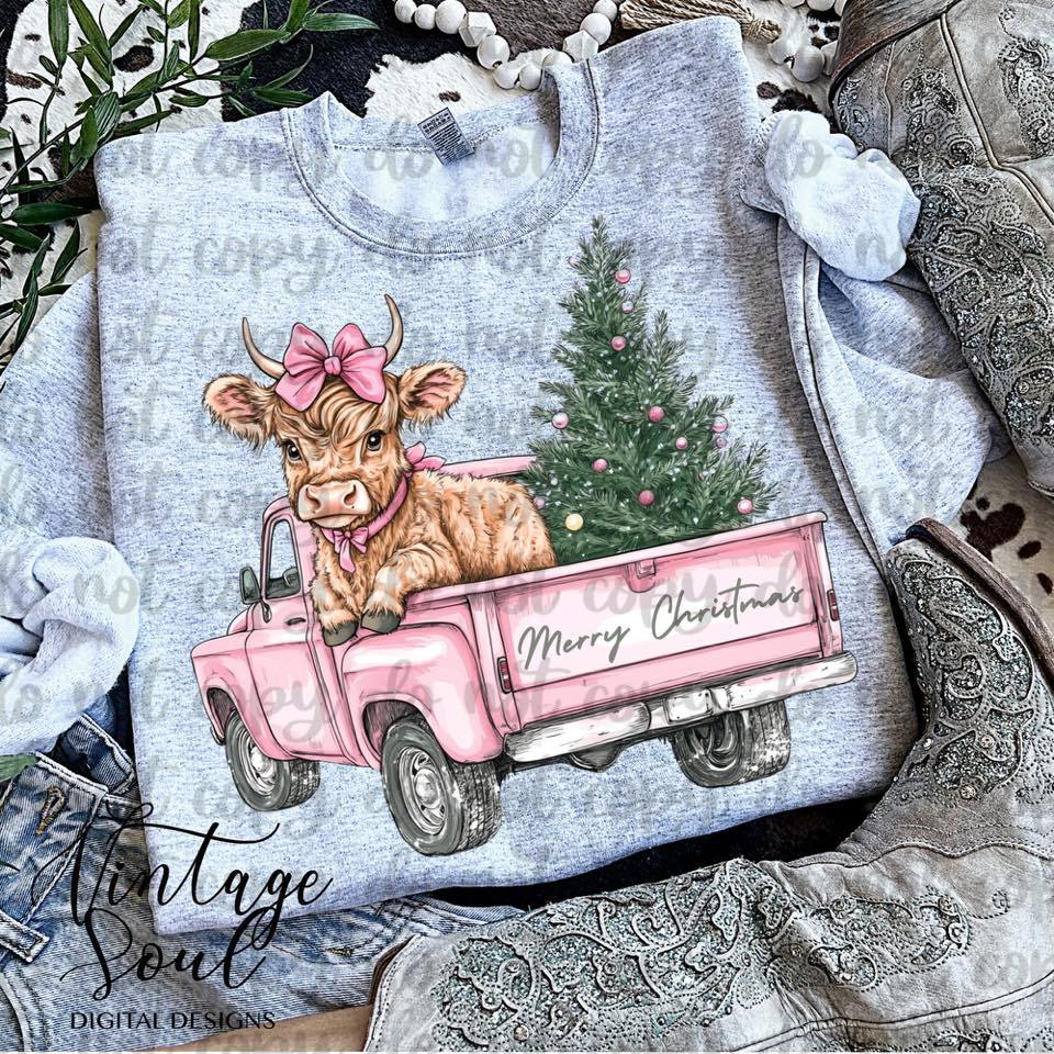 Merry Christmas Pink Truck Cow