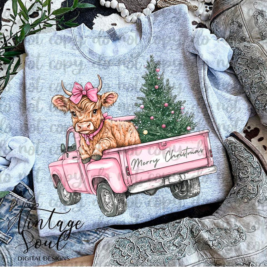 Merry Christmas Pink Truck Cow