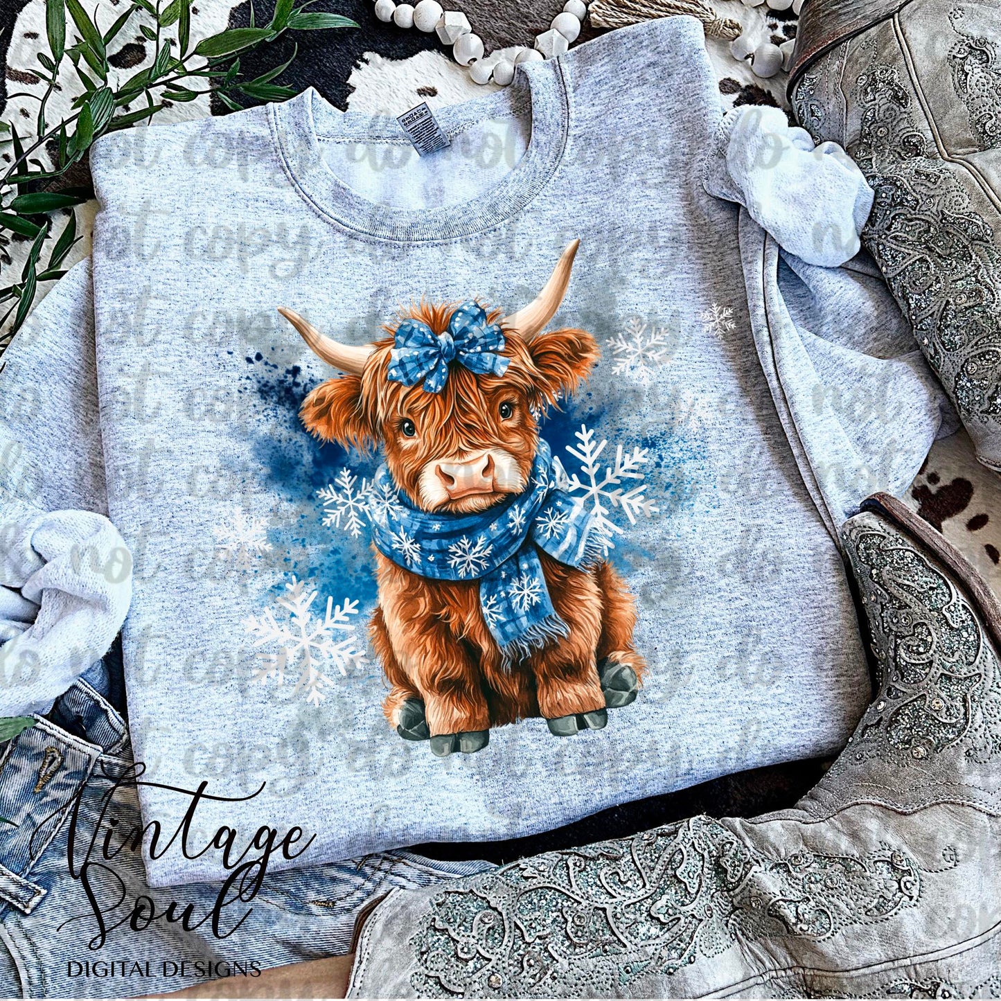 Winter Snowflake Highland Cow