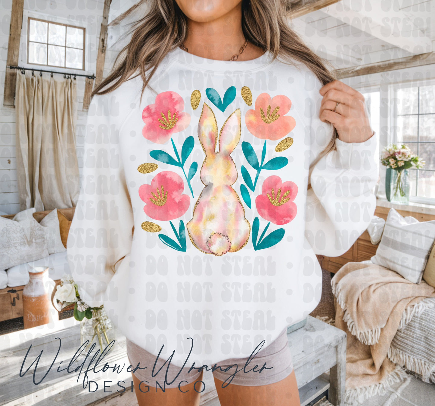 Watercolor Floral Bunny