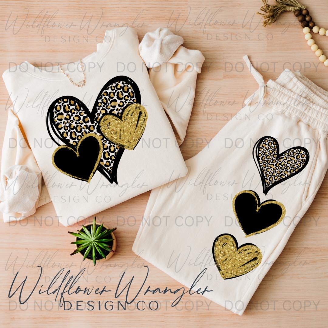 Three Hearts Black and Gold