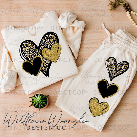 Three Hearts Black and Gold