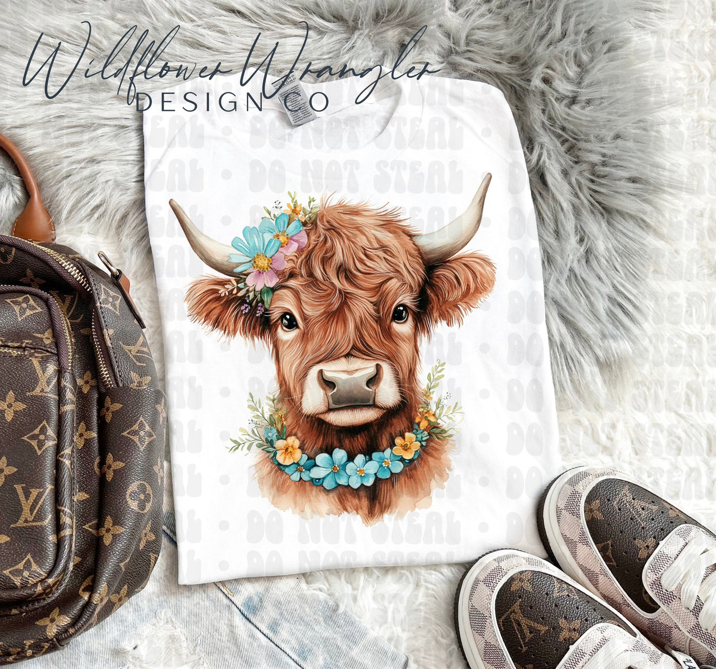 Teal Pearl Highland Cow Clipart/ PNG