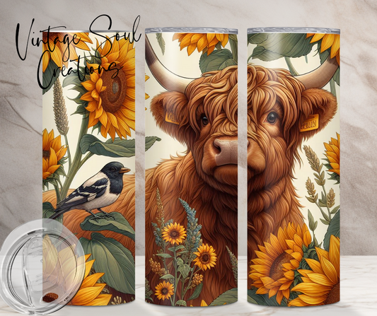 Vintage Rustic Sunflower Highland Cow