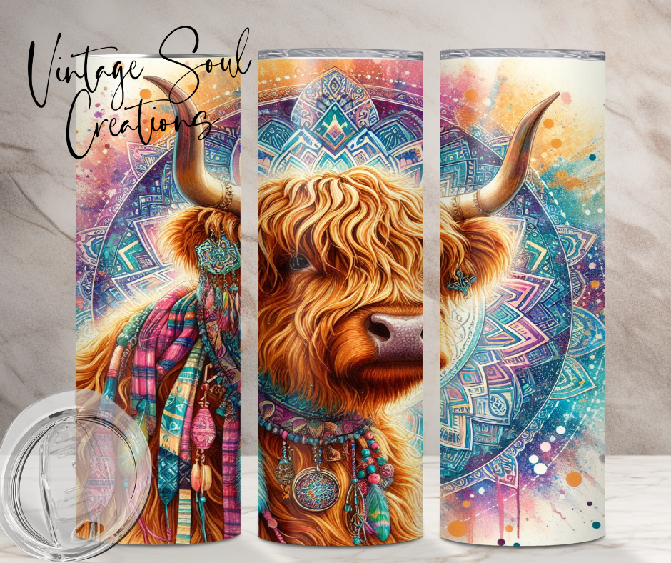 Highland Cow Bright Mandala