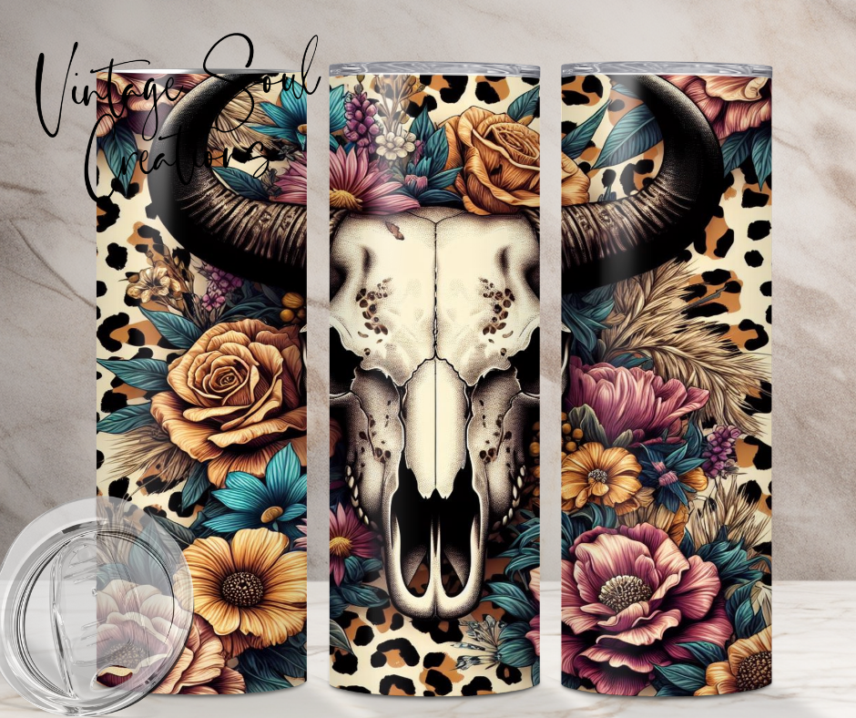 Rustic Bull Skull Leopard Floral