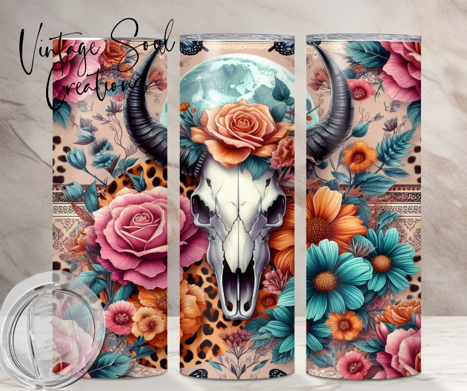 Rustic Skull Floral Bull Skull