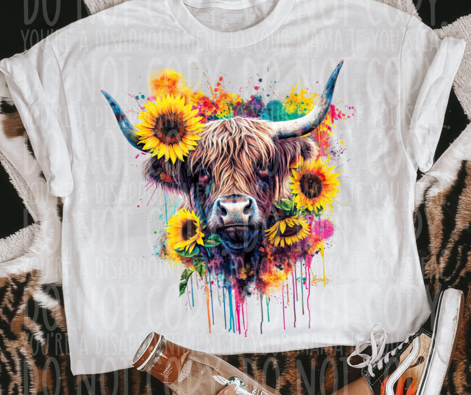 Sunflower Highland Cow Drip