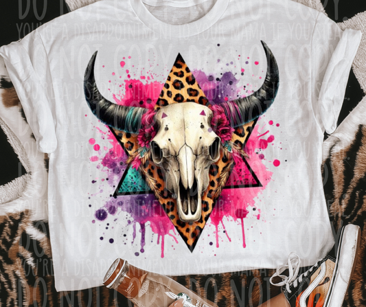 Bull Skull Leopard Watercolor Bright