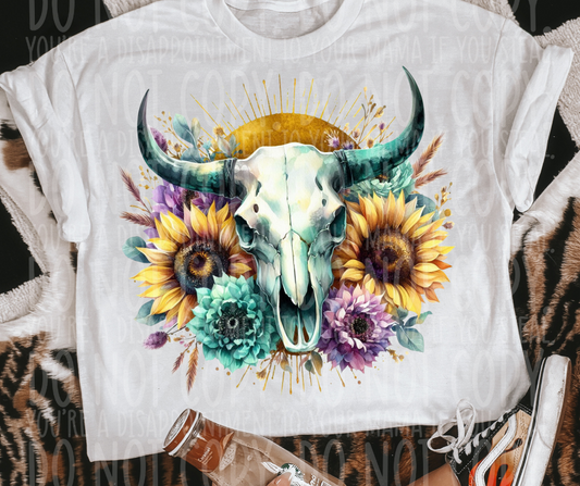 Sunflower Boho Bull Skull