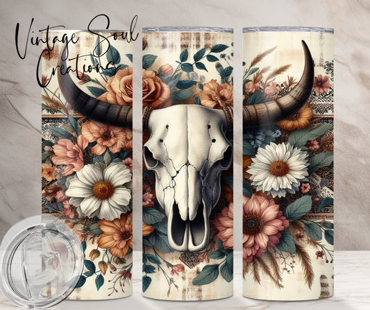 Weathered Wood Boho Bull Skull