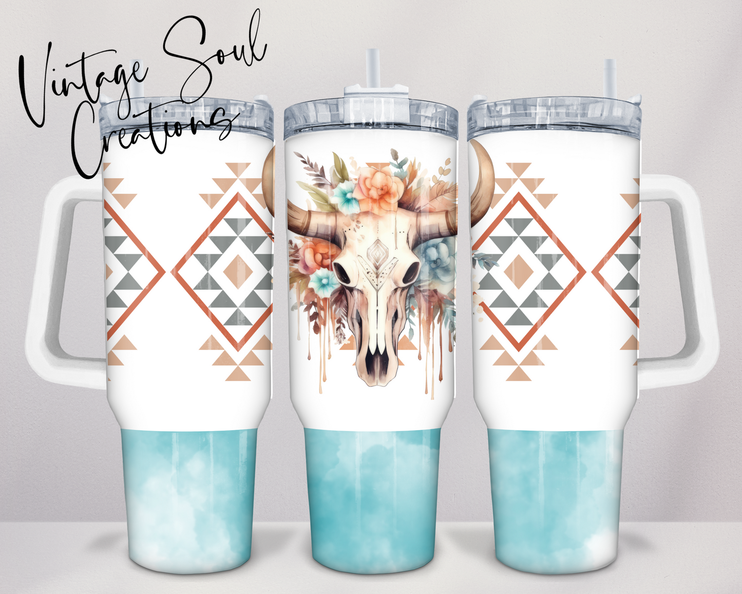 Aztec Bull Skull Blue